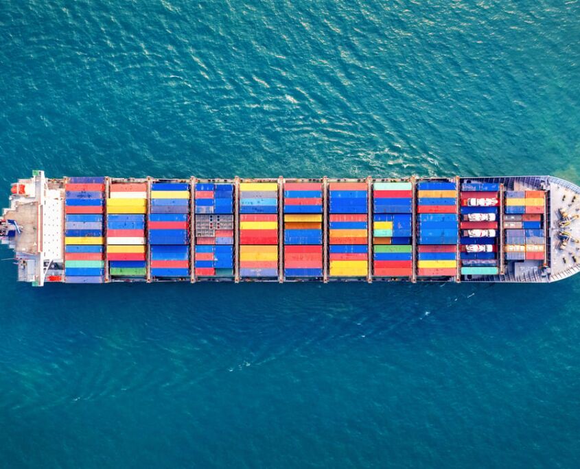 aerial photo of a container ship