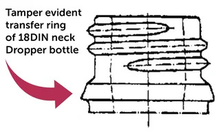 Tamper evident transfer ring of 18DIN neck dropper bottle