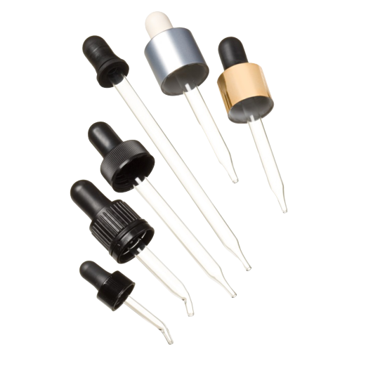 six dropper pipettes of varying sizes and styles